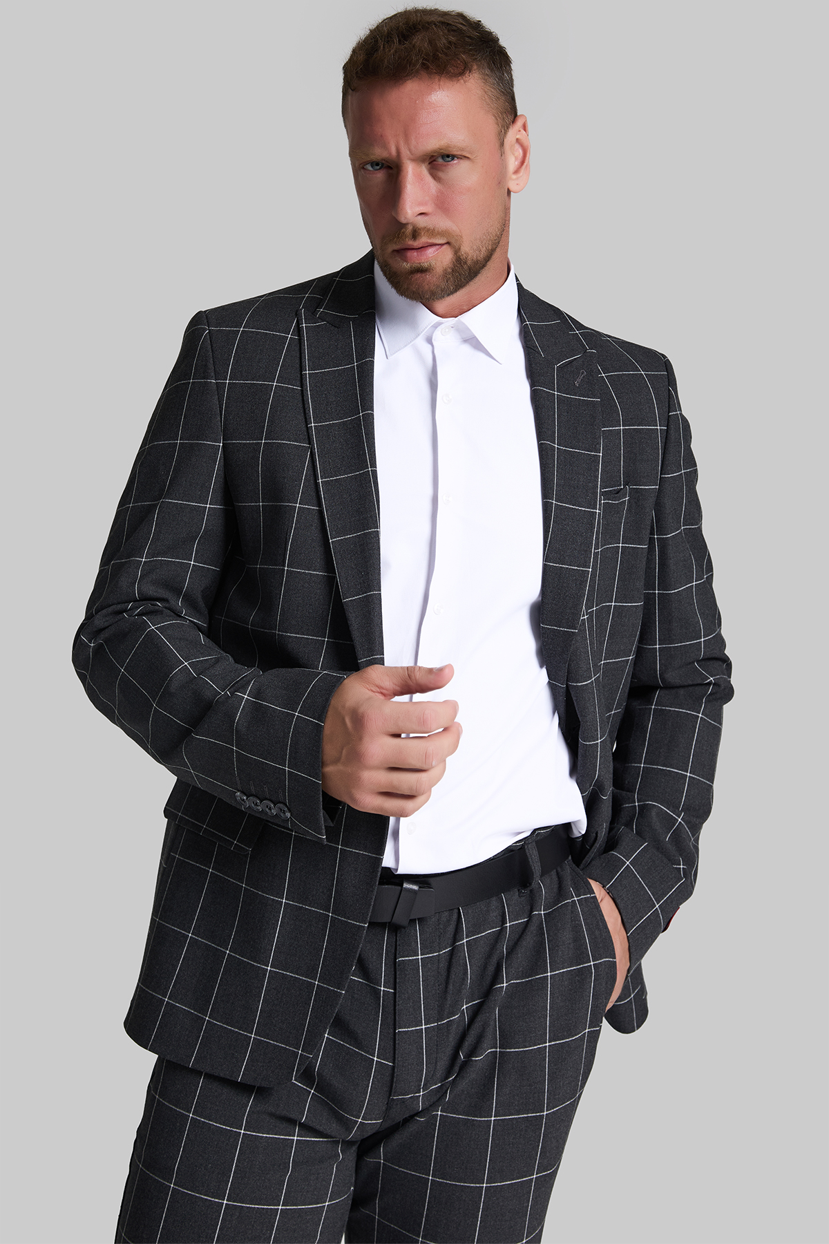 BEYAZ PENCERE KARELİ ANTRASİT SLIM FIT CEKET