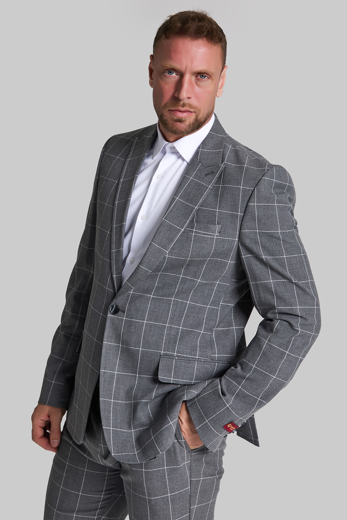 BEYAZ PENCERE KARELİ o.gri SLIM FIT CEKET 